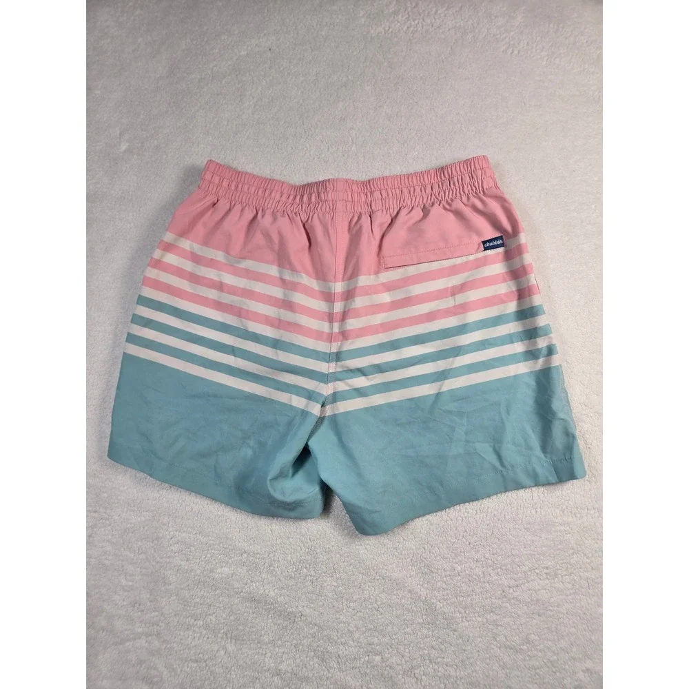 Chubbies‎ Mens Swim Trunks Large Pink Blue Striped 5.5 Inch Inseam Mesh Lined